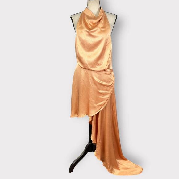 Elliatt Lambent Asymmetric Halter Dress Women's Large Camel Backless NWT - Picture 3 of 10